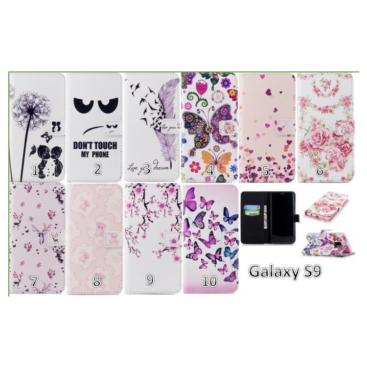 Embossed Pattern Leather Wallet Phone Shell for Samsung Galaxy S9 G960 - Deer and Flowers-7