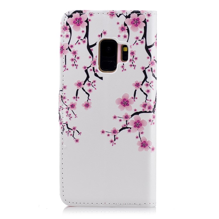 Embossed Pattern Leather Wallet Stand Mobile Phone Case for Samsung Galaxy S9 G960 - Plum Blossom-3