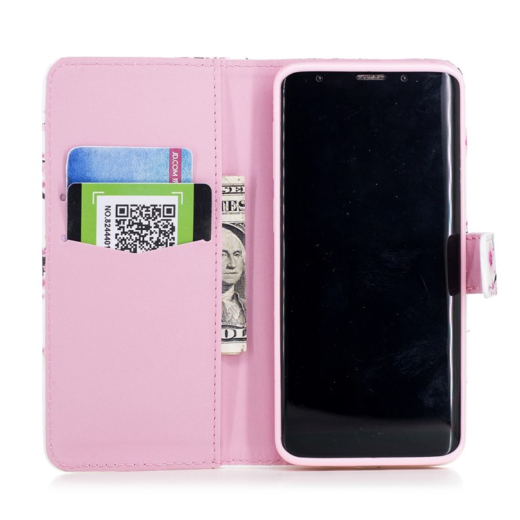 Embossed Pattern Leather Wallet Stand Mobile Phone Case for Samsung Galaxy S9 G960 - Plum Blossom-5