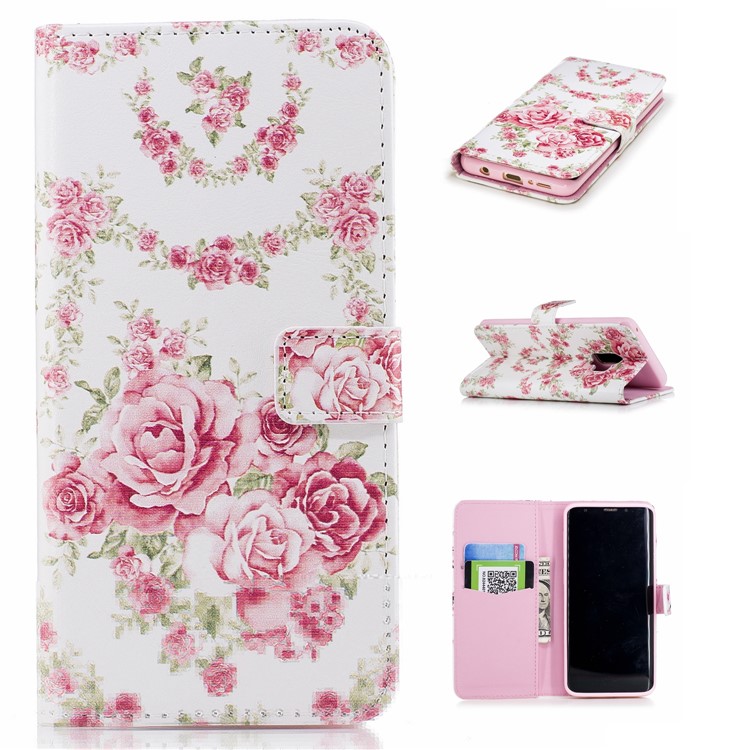 For Samsung Galaxy S9 G960 Embossed Pattern Leather Wallet Mobile Phone Shell - Blooming Peonies-1
