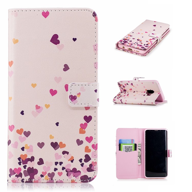 For Samsung Galaxy S9 G960 Embossed Pattern Leather Flip Cover with Card Holders - Flying Hearts-1