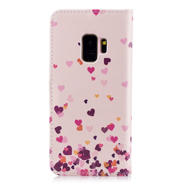 For Samsung Galaxy S9 G960 Embossed Pattern Leather Flip Cover with Card Holders - Flying Hearts-3