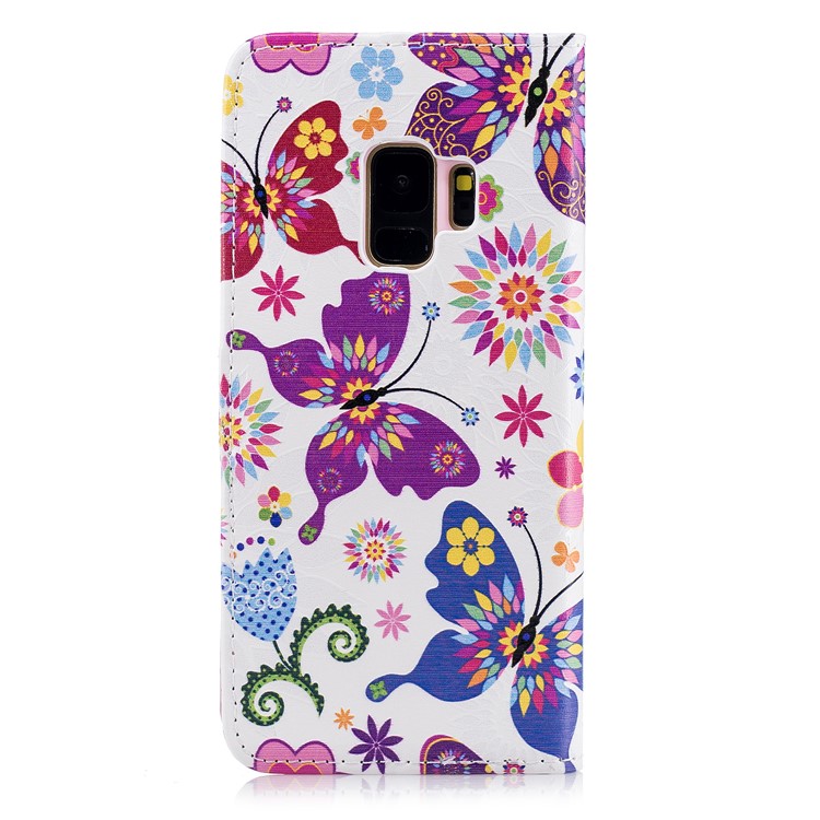 For Samsung Galaxy S9 G960 Embossed Pattern Leather Wallet Mobile Casing - Pretty Butterflies and Flowers-3