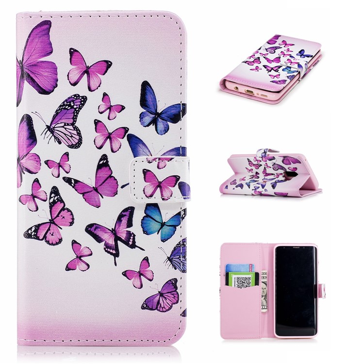 For Samsung Galaxy S9 G960 Embossed Pattern Leather Wallet Stand Flip Cover - Colorful Butterflies-1
