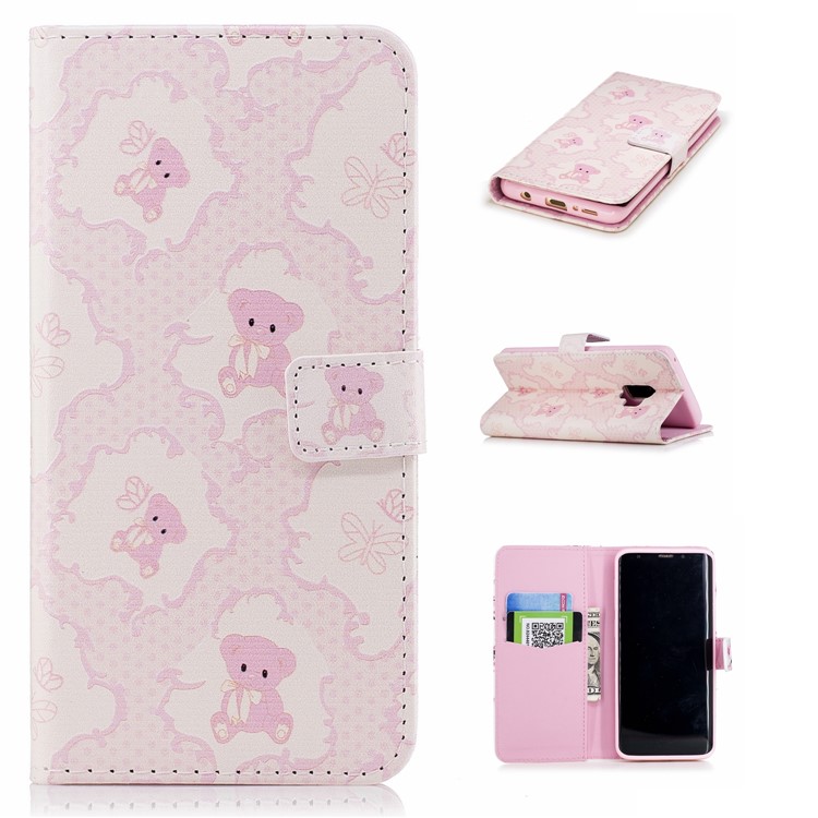Embossed Pattern Leather Wallet Protective Cover Shell for Samsung Galaxy S9 G960 - Bears-1