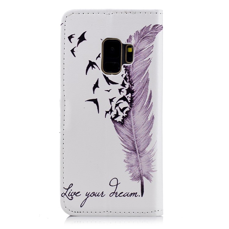 Embossed Pattern Leather Stand Wallet Mobile Cover for Samsung Galaxy S9 G960 - Feather and Birds-3