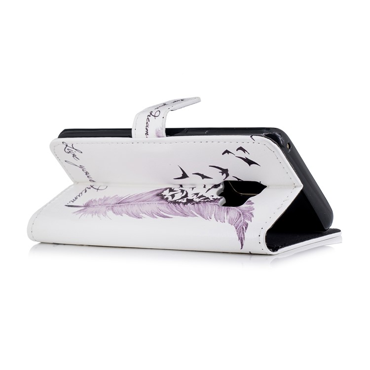 Embossed Pattern Leather Stand Wallet Mobile Cover for Samsung Galaxy S9 G960 - Feather and Birds-6