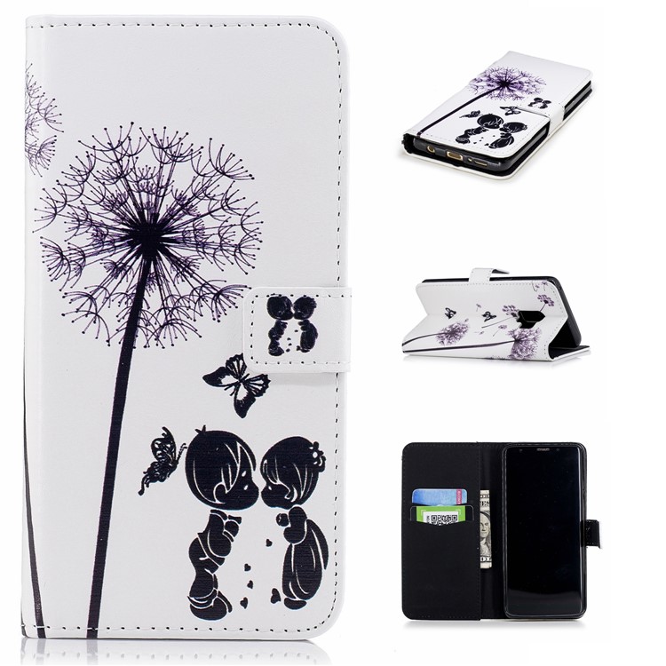 For Samsung Galaxy S9 G960 Embossed Pattern PU Leather Wallet Stand Phone Shell - Dandelions and Lovers-1