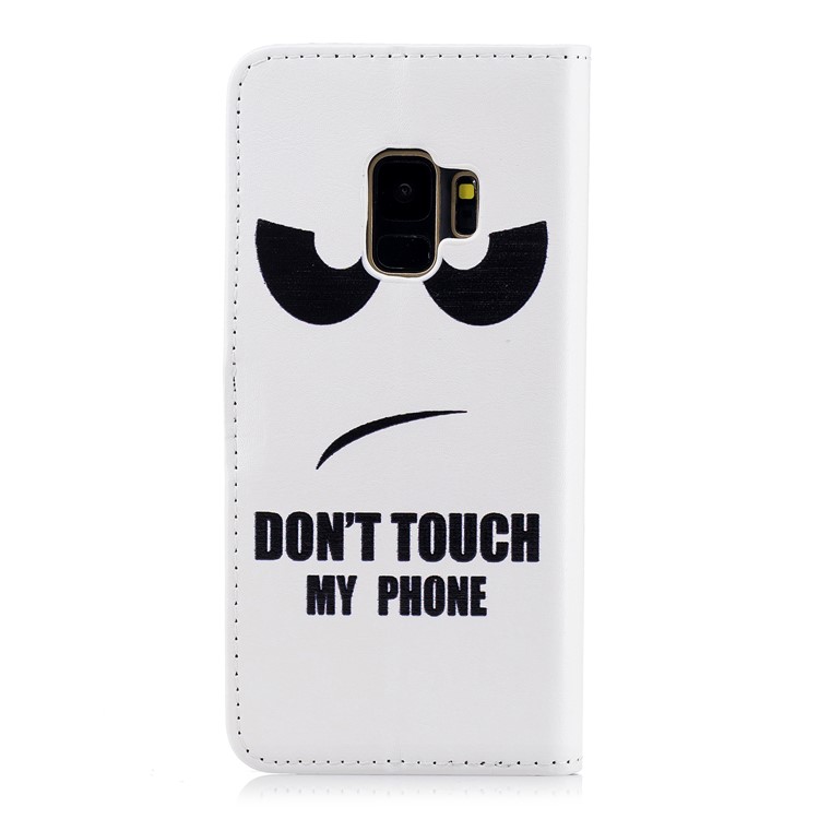 Embossed Pattern Leather Wallet Protective Shell Case for Samsung Galaxy S9 G960 - Do Not Touch My Phone-2