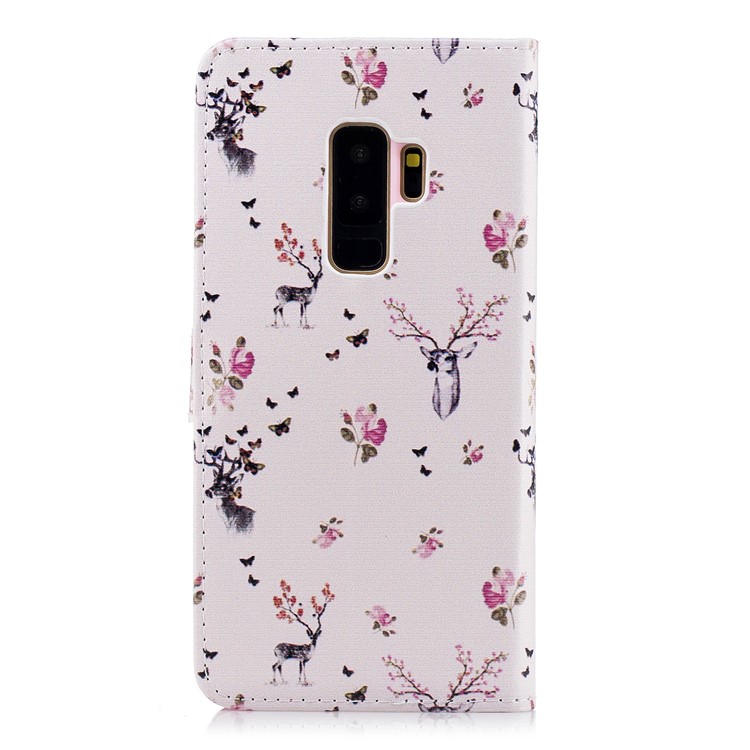 Embossing Pattern Leather Wallet Flip Casing with Stand for Samsung Galaxy S9+ G965 - Deer and Flowers-3