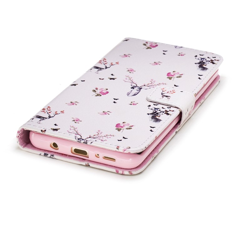 Embossing Pattern Leather Wallet Flip Casing with Stand for Samsung Galaxy S9+ G965 - Deer and Flowers-5