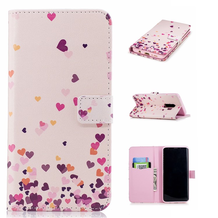 Embossing Pattern Leather Wallet Stand Protective Phone Cover with Stand for Samsung Galaxy S9+ G965 - Flying Hearts-1