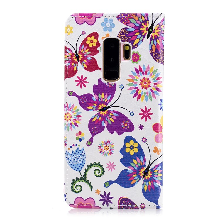 Embossing Pattern Leather Wallet Folio Cover with Stand for Samsung Galaxy S9+ G965 - Pretty Butterflies and Flowers-3