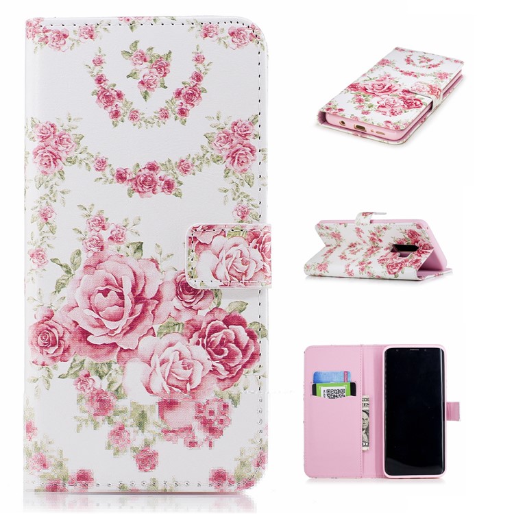 Embossing Pattern Leather Wallet Mobile Phone Cover with Stand for Samsung Galaxy S9+ G965 - Beautiful Roses-1