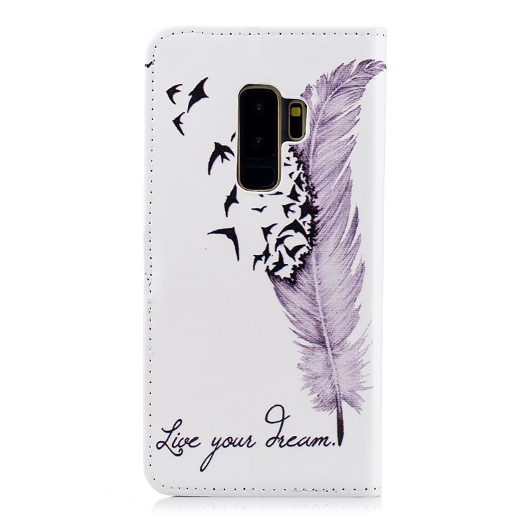 For Samsung Galaxy S9+ G965 Embossing Pattern Leather Stand Case with Stand - Feather and Birds-3