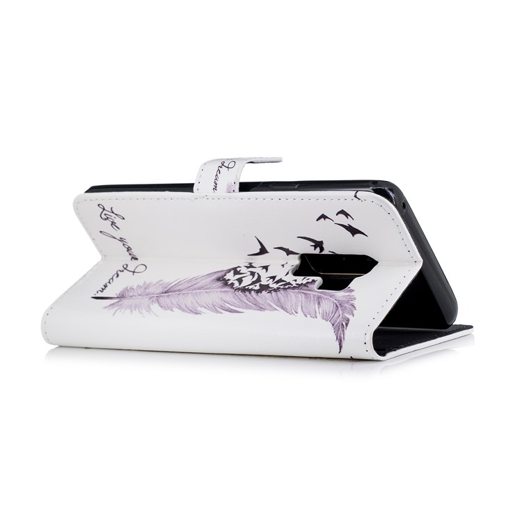 For Samsung Galaxy S9+ G965 Embossing Pattern Leather Stand Case with Stand - Feather and Birds-4