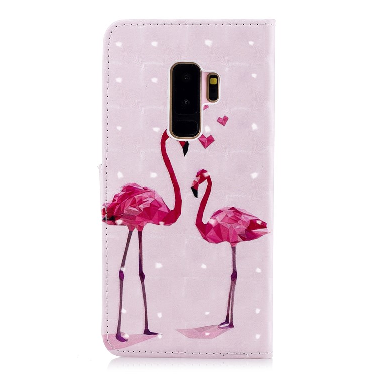 Patterned Rubberized Leather Wallet Case Cover for Samsung Galaxy S9+ G965 - Flamingos-2