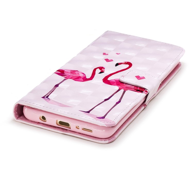 Patterned Rubberized Leather Wallet Case Cover for Samsung Galaxy S9+ G965 - Flamingos-4