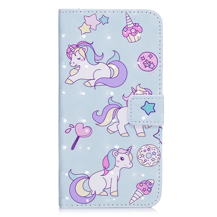 Patterned Rubberized Leather Wallet Flip Cover Shell for Samsung Galaxy S9+ G965 - Cute Unicorns-5