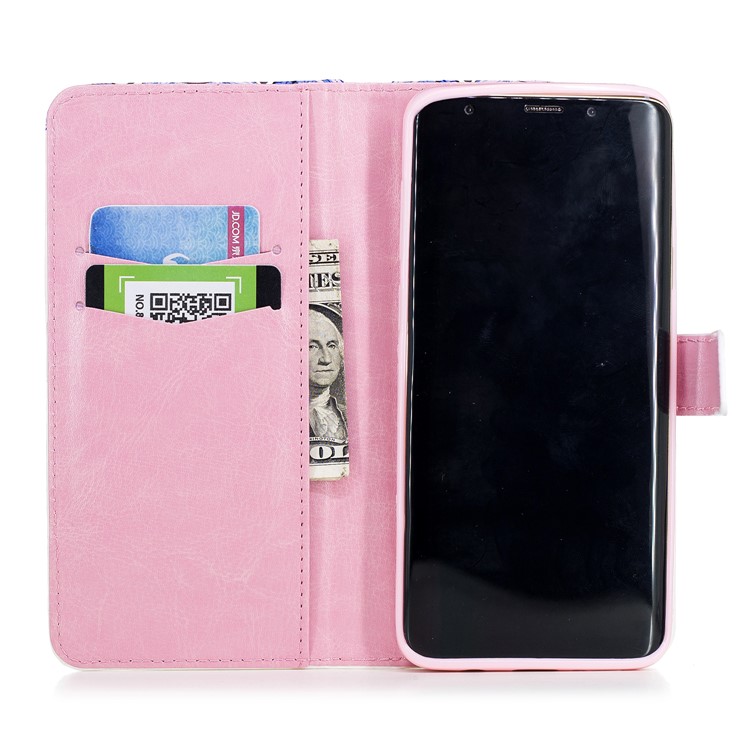 Patterned Rubberized Leather Wallet Flip Cover Shell for Samsung Galaxy S9+ G965 - Cute Unicorns-6