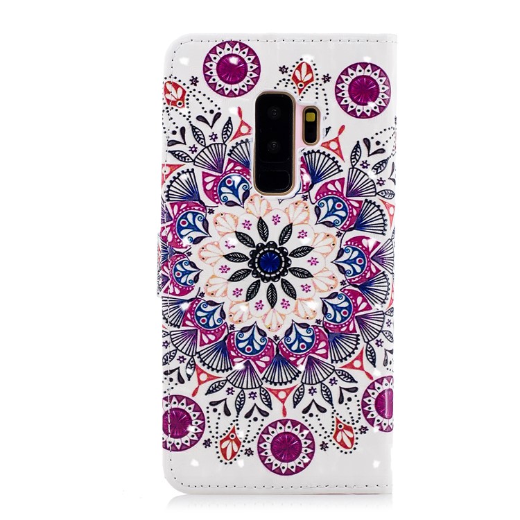 For Samsung Galaxy S9+ G965 Patterned Rubberized Leather Wallet Stand Cover - Mandala-2