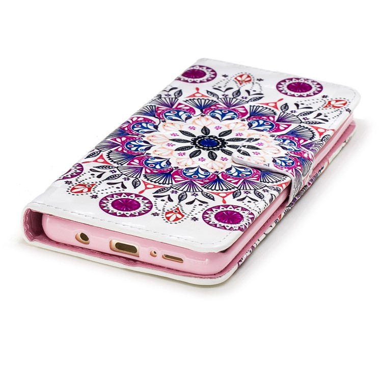 For Samsung Galaxy S9+ G965 Patterned Rubberized Leather Wallet Stand Cover - Mandala-5