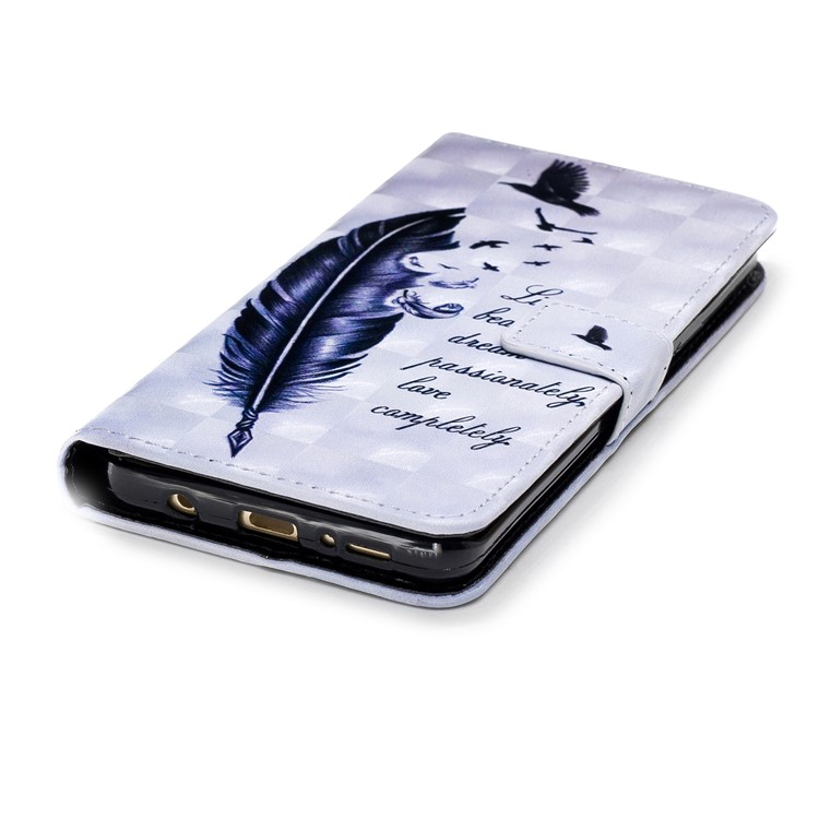 Patterned Rubberized Leather Wallet Phone Stand Case for Samsung Galaxy S9+ G965 - Feather with Words-4