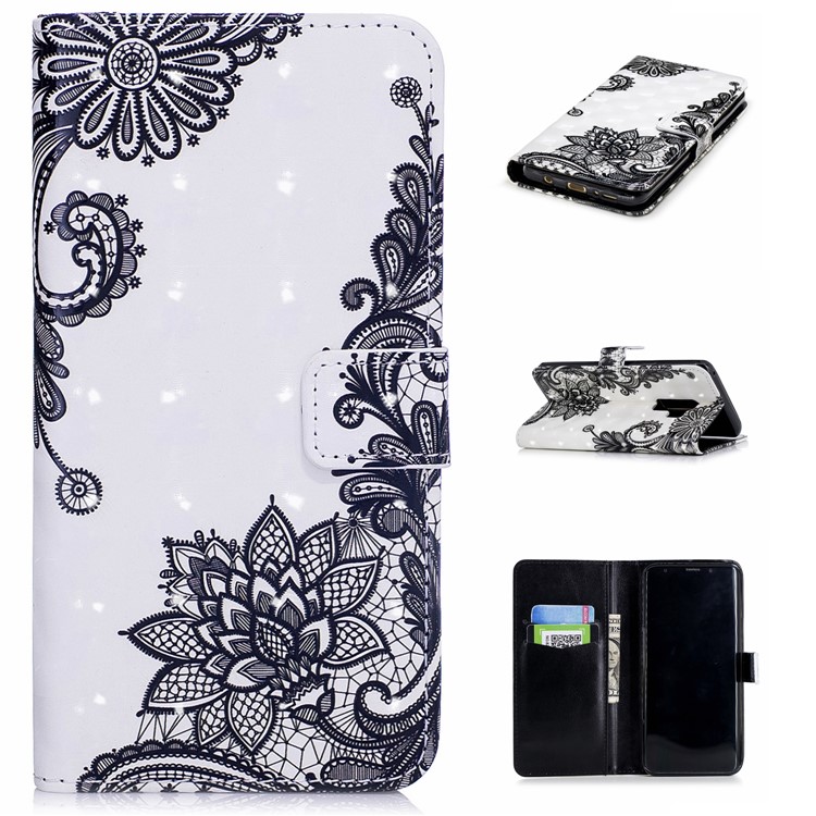 Patterned Rubberized Leather Wallet Mobile Protective Cover for Samsung Galaxy S9 Plus G965 - Lace-1