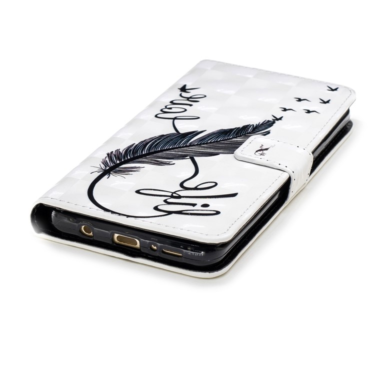 For Samsung Galaxy S9+ G965 Patterned Rubberized Leather Stand Wallet Cover - Feather-4