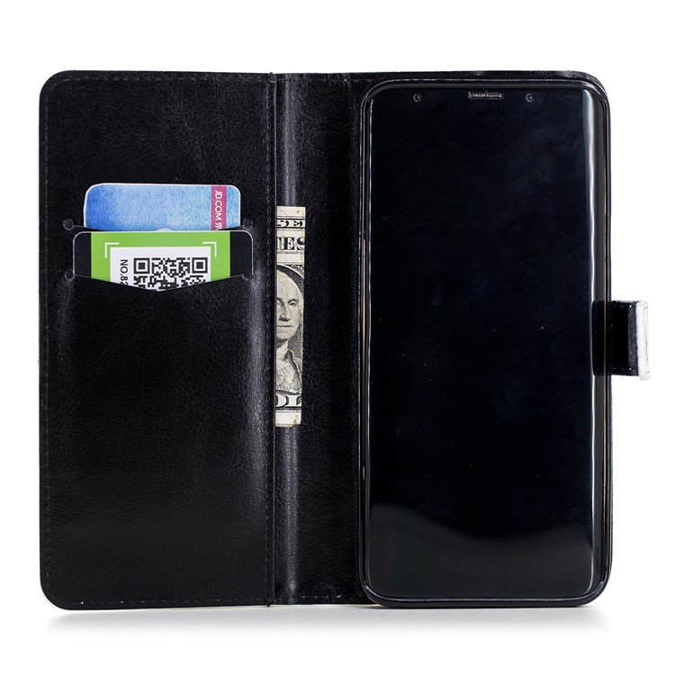 For Samsung Galaxy S9+ G965 Patterned Rubberized Leather Stand Wallet Cover - Feather-6