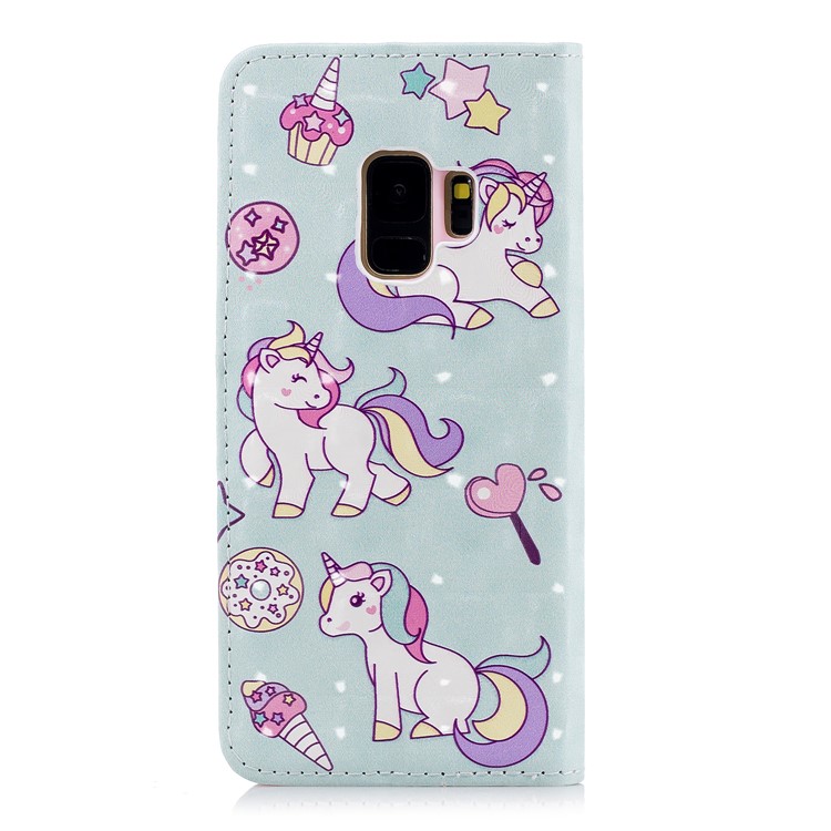 Light Spot Embossed Leather Stand Phone Casing for Samsung Galaxy S9 SM-G960 - Unicorns-3