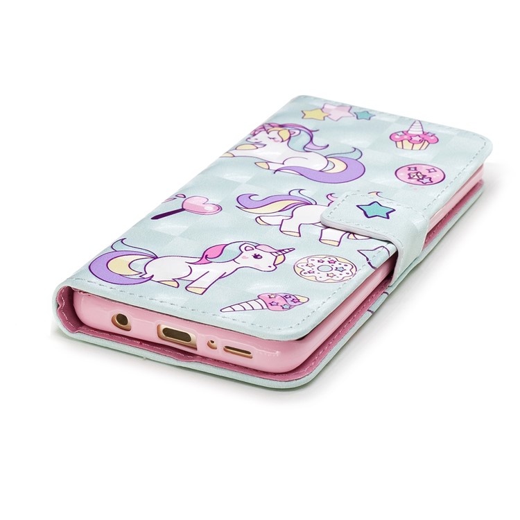 Light Spot Embossed Leather Stand Phone Casing for Samsung Galaxy S9 SM-G960 - Unicorns-6