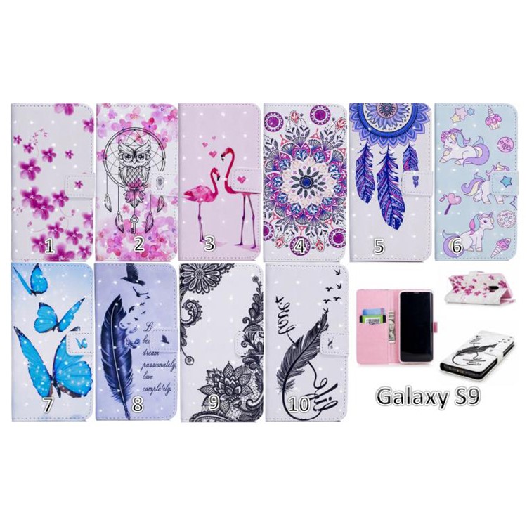 Light Spot Embossed Leather Stand Phone Casing for Samsung Galaxy S9 SM-G960 - Unicorns-8
