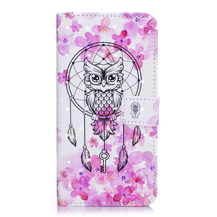 Light Spot Embossed Leather Wallet Phone Cover for Samsung Galaxy S9 SM-G960 - Owl on Dream Catcher-2