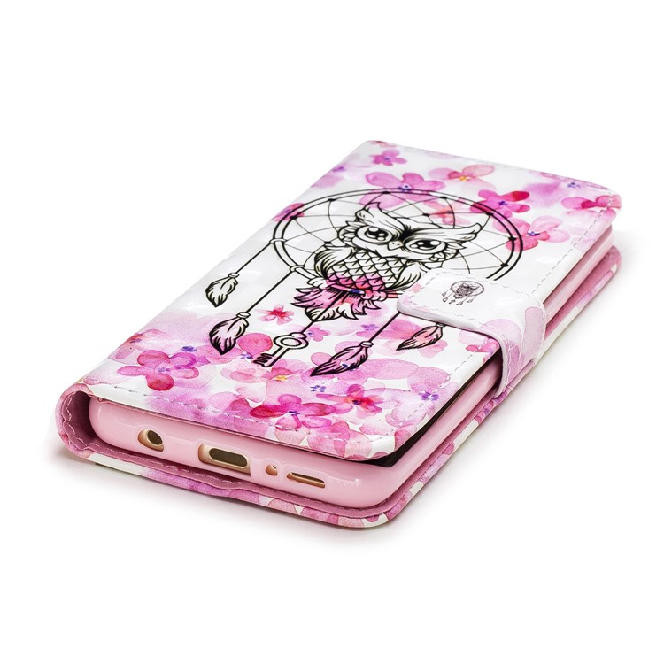 Light Spot Embossed Leather Wallet Phone Cover for Samsung Galaxy S9 SM-G960 - Owl on Dream Catcher-5