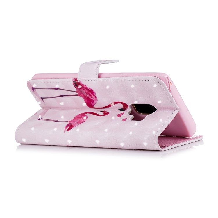 Light Spot Embossed Leather Wallet Phone Shell for Samsung Galaxy S9 SM-G960 - Flamingos-4