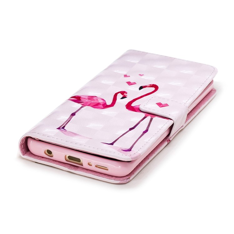 Light Spot Embossed Leather Wallet Phone Shell for Samsung Galaxy S9 SM-G960 - Flamingos-5