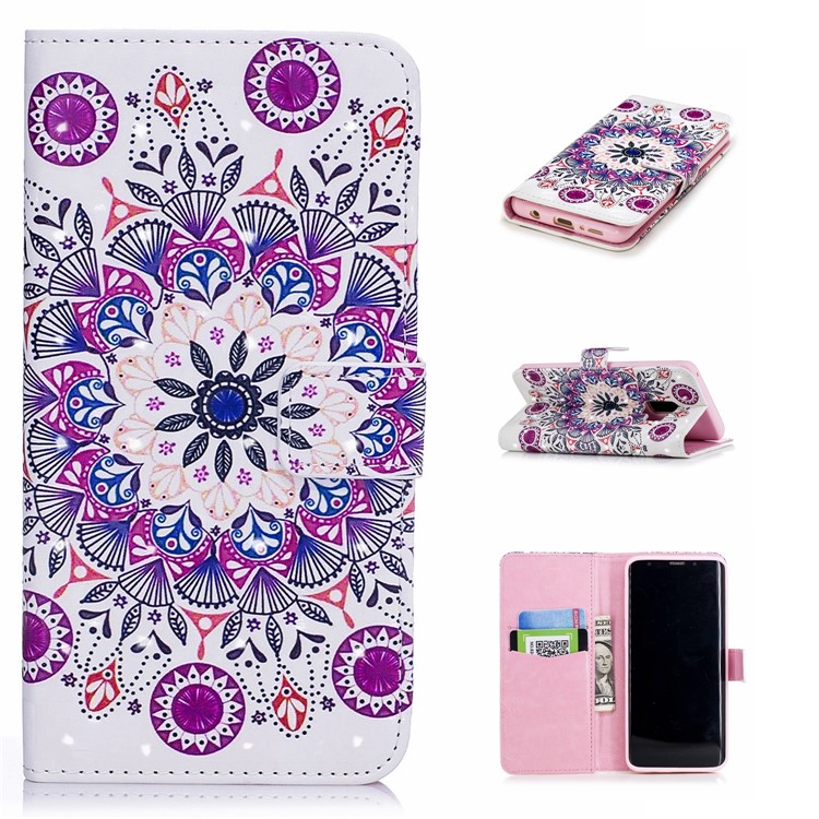 Light Spot Embossed Leather Wallet Cell Phone Cover for Samsung Galaxy S9 SM-G960 - Retro Flower-1