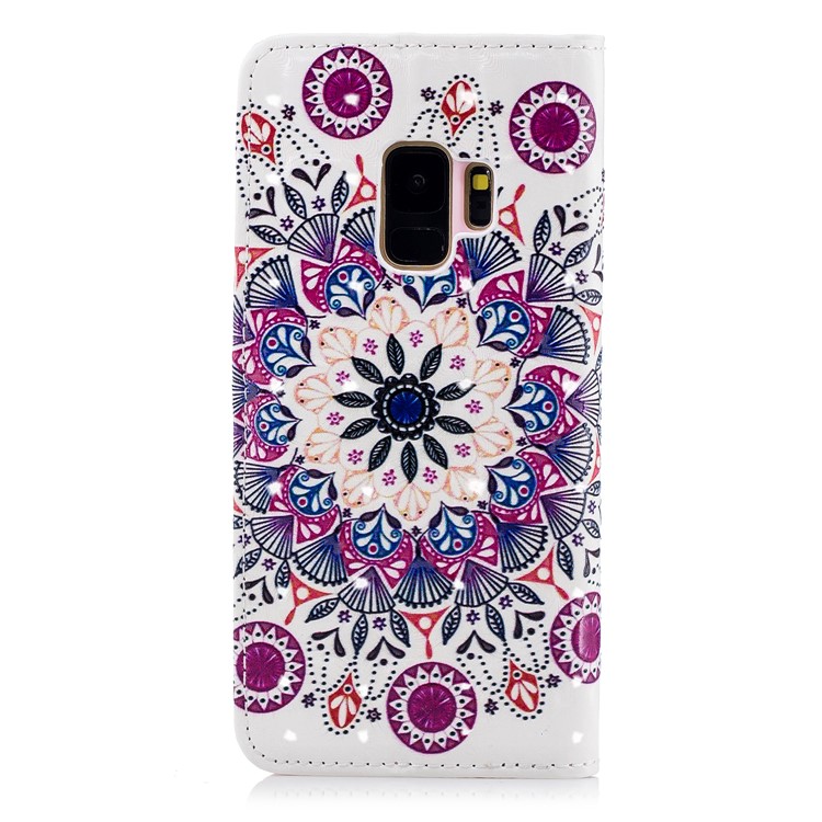Light Spot Embossed Leather Wallet Cell Phone Cover for Samsung Galaxy S9 SM-G960 - Retro Flower-3