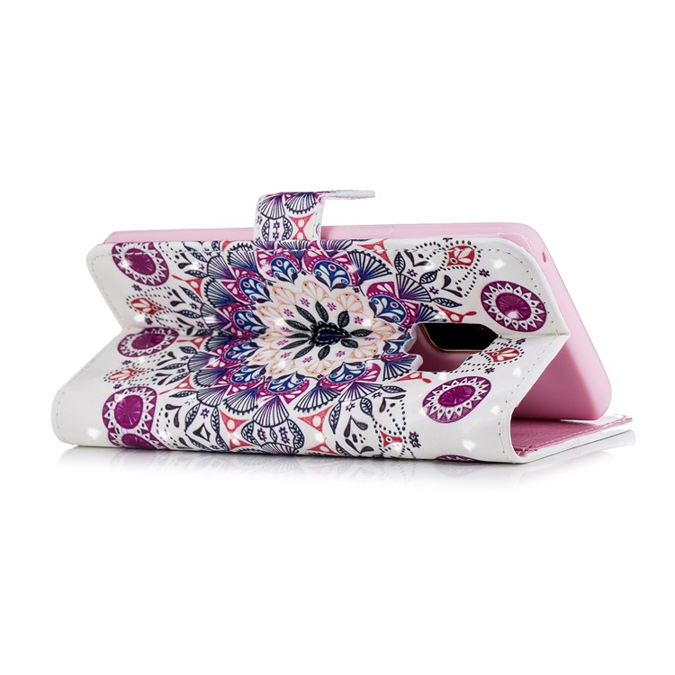 Light Spot Embossed Leather Wallet Cell Phone Cover for Samsung Galaxy S9 SM-G960 - Retro Flower-4