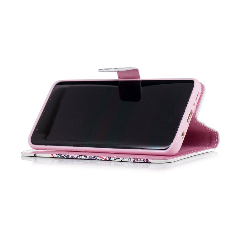 Light Spot Embossed Leather Wallet Cell Phone Cover for Samsung Galaxy S9 SM-G960 - Retro Flower-5