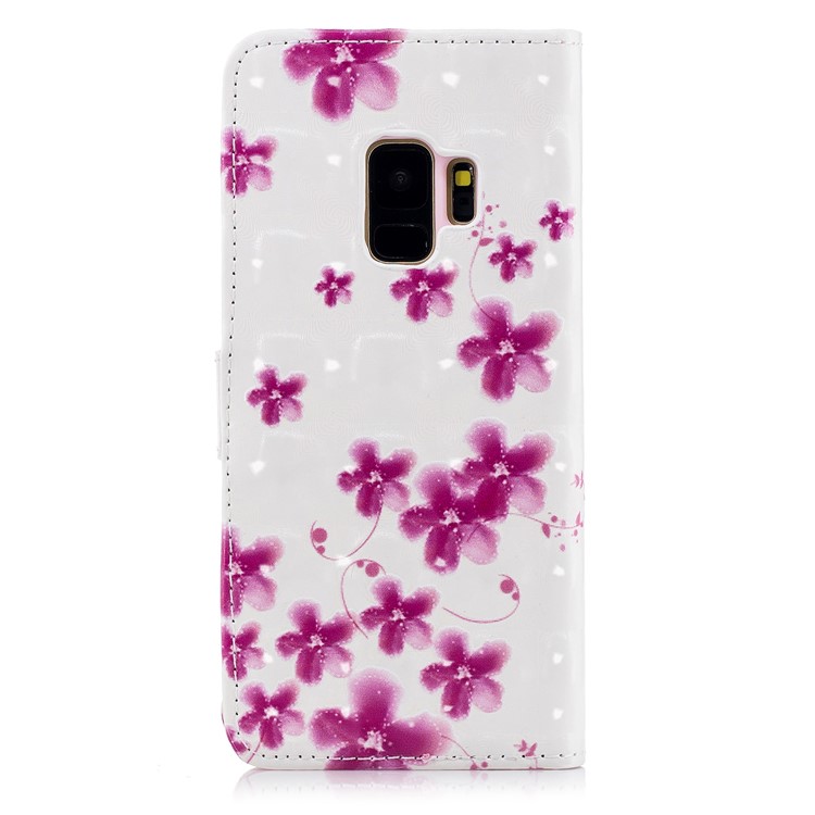Light Spot Embossed Leather Stand Protective Case for Samsung Galaxy S9 SM-G960 - Pretty Flowers-3