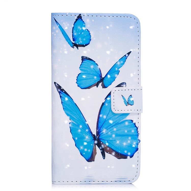 Light Spot Embossed Leather Wallet Protection Cover for Samsung Galaxy S9 SM-G960 - Blue Butterflies-2