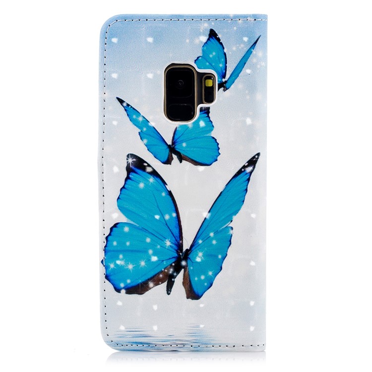 Light Spot Embossed Leather Wallet Protection Cover for Samsung Galaxy S9 SM-G960 - Blue Butterflies-3