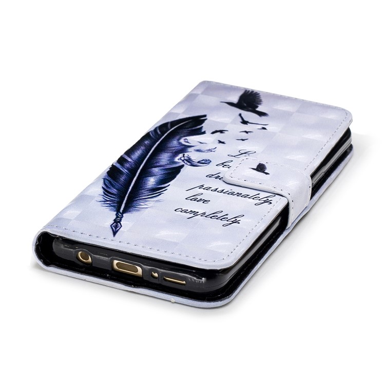 Light Spot Embossed Leather Wallet Mobile Casing for Samsung Galaxy S9 SM-G960 - Feather and Birds-5