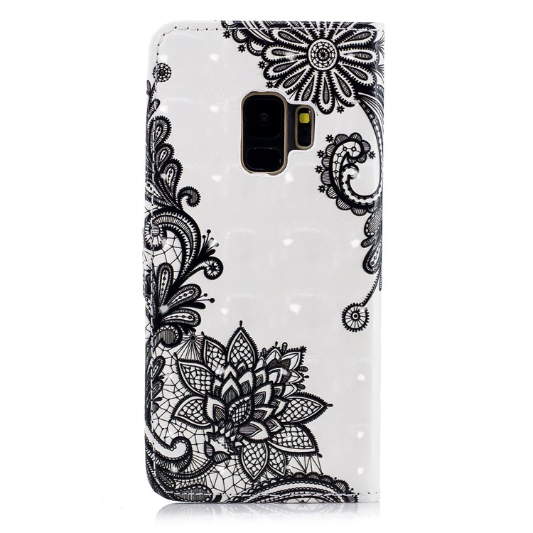 Light Spot Embossed Leather Stand Flip Case for Samsung Galaxy S9 SM-G960 - Lace Flower-3