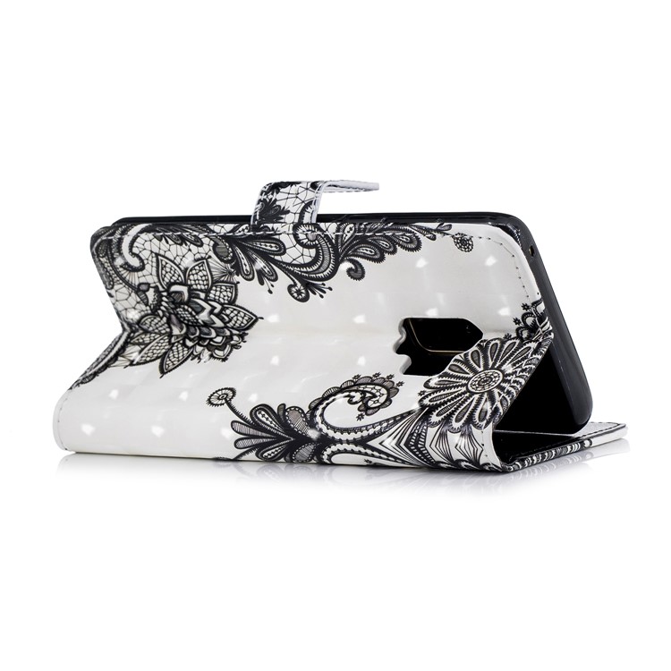 Light Spot Embossed Leather Stand Flip Case for Samsung Galaxy S9 SM-G960 - Lace Flower-4