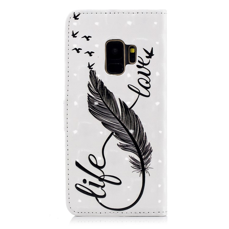 Light Spot Embossed Leather Wallet Phone Flip Cover for Samsung Galaxy S9 SM-G960 - Quill Pen-3