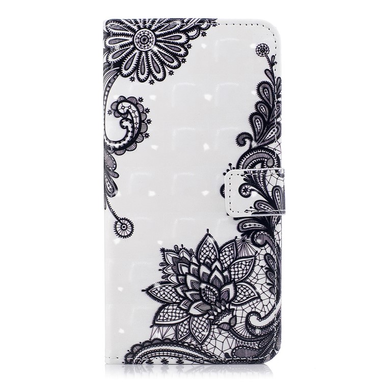 Pattern Printing Wallet Leather Stand Case for Samsung Galaxy A8 (2018) - Black Flowers-2