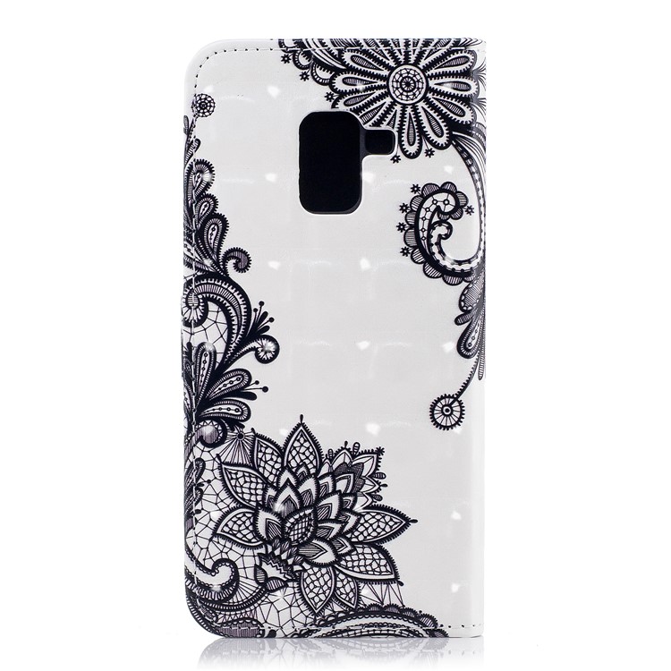 Pattern Printing Wallet Leather Stand Case for Samsung Galaxy A8 (2018) - Black Flowers-3